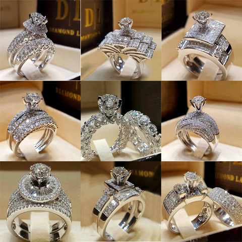 2 PCS/Set Series ! Trendy Milangirl White Crystal Round Ring Set For Women Girls Wedding Engagement Party Fashion Jewelry ► Photo 1/6