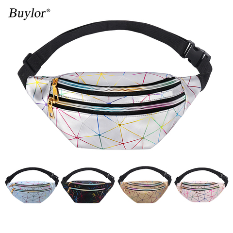 Buylor Holographic Fanny Pack Women Waist bag Female Belt Bag Girls Fashion  Geometric Waist Packs Laser Chest Phone Pouch ► Photo 1/6