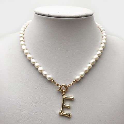 Real Pearl Necklace Choker Alphabet A-Z Initial Pearl Necklace Stainless Steel Buckle GoldColor Pendant Freshwater Pearl Jewelry ► Photo 1/6
