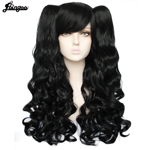 Ebingoo Lolita Long Body Wave High Temperature Fiber Brown Pink Black Blonde Multi-color Synthetic Cosplay Wigs with 2 Ponytails ► Photo 1/6