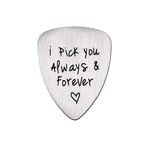 Titanium Steel Carved Guitar Pick I Pick You Always & Forever Letter Engraved Ukulele Pick Musical Instrument Accessory ► Photo 1/6