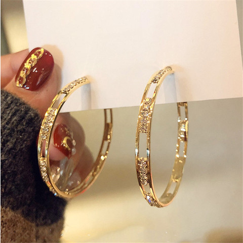 FYUAN Golden Round Crystal Hoop Earrings for Women Bijoux Geometric Rhinestones Earrings Statement Jewelry Party Gifts ► Photo 1/6