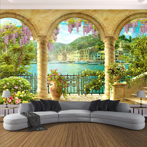 Custom Photo Wallpaper 3D Pillar Arch Lake View Building Murals Living Room Study Creative Home Decor Wall Painting 3D Frescoes ► Photo 1/6