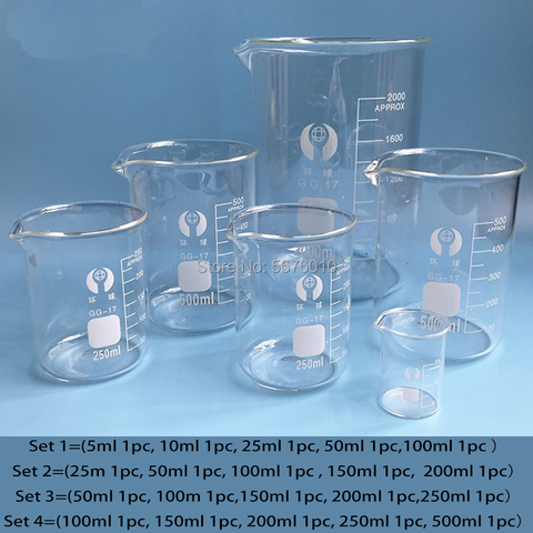 High-quality 1set Lab Borosilicate GLass beaker all sizes chemical Equipment All sizes Pyrex Beaker Measuring Cup ► Photo 1/6