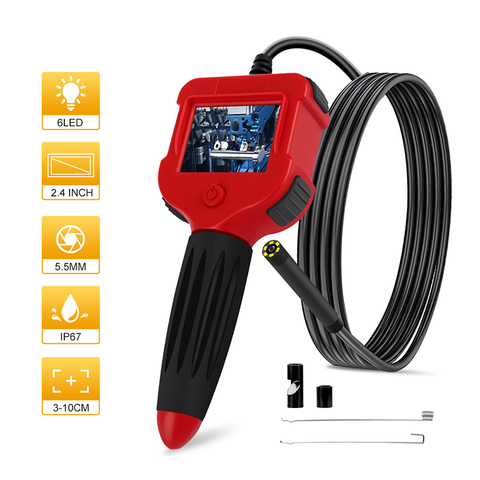 Digital Borescope 2.4 inch Color LCD Screen Endoscope Camera 5.5MM Camera IP67 Waterproof Semi-Rigid Snake Camera With 6 LED ► Photo 1/6