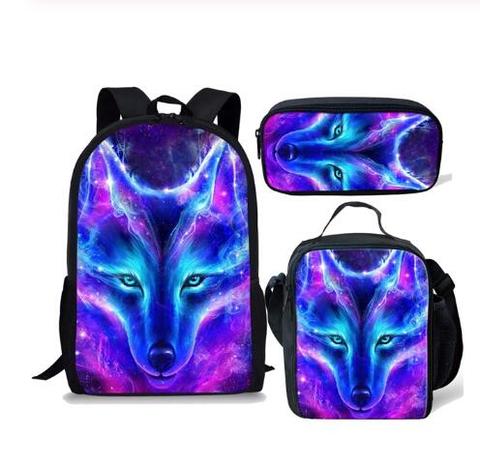 New 3pcs Set Girl Boy Backpack Purple Space Stars Galaxy Wolf Schoolbag College Student Mochila Rucksack Kid School Bags ► Photo 1/5