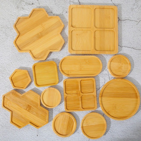 Natural Bamboo Bowls Plates for Succulents Pots Trays Base Stander Garden Decor Home Decoration  Round Square Tray Crafts ► Photo 1/6