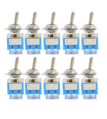 10PC Miniature Toggle Switch Double Pole Double Throw DPDT (MTS202) ON-ON 120VAC 6A 1/4 Inch Mounting MTS-202 ► Photo 1/4