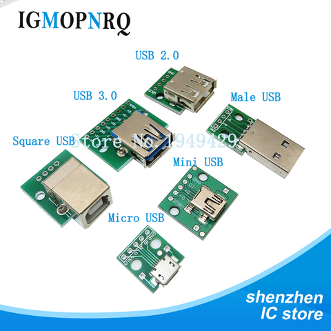 5pcs Micro Mini USB A USB 2.0 male 3.0 A female USB B 2.54mm A interface DIP PCB adapter plate adapter converter ► Photo 1/3