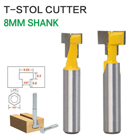 2pcs/set 8mm Shank T-Slot Keyhole Cutter Wood Router Bit Carbide Cutter For Wood Hex Bolt T-Track Slotting Milling Cutters ► Photo 1/6