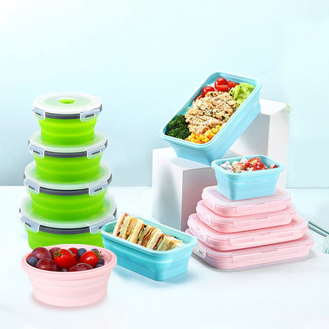 Collapsible Containers Set Camping Silicone Food Storage Lunch Box Microwave Kitchen Vgetable Fruit Container With Lids ► Photo 1/1
