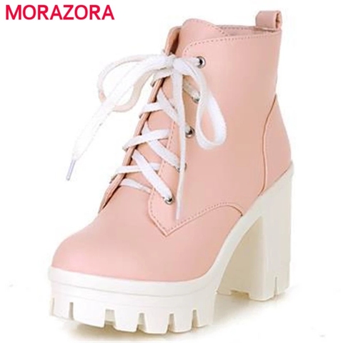 MORAZORA 2022 New Fashion sexy women's ankle boots lace up high heels Punk platform Women autumn winter snow boots ladies shoes ► Photo 1/6