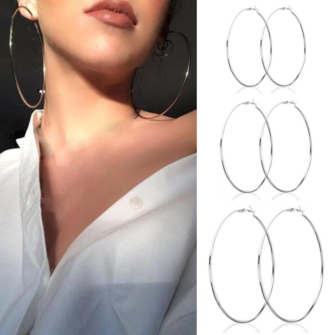 Women's Big Hoop Round Earrings Large Circle Classic Fashion Party Ear Jewelry
