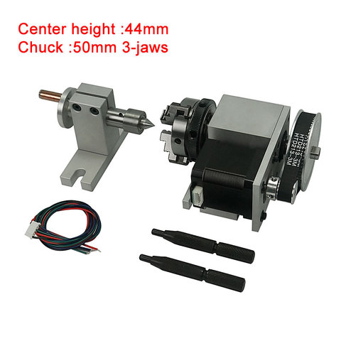 CNC 4th axis in chuck 50mm 3-jaw tailstock center height 44mm rotary axis kit CNC 3020 3040 6040 milling engraving machine ► Photo 1/6