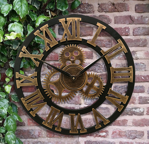 30-80cm American Wooden 3D Retro Gear Roman Clock Wall Clock Modern Design Living Room Cafe Quiet Decorative Quartz Clock ► Photo 1/5