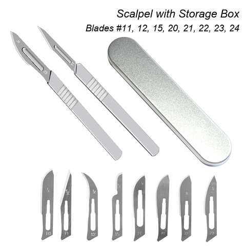 Carbon Steel Carving Metal Scalpel Blades Medical Cutting Handel Scalpel Knife Storage Box Blade 10 11 12 15 20 21 22 23 24 ► Photo 1/6