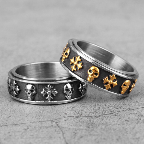 Cross Skull Retro Rotatable Stainless Steel Mens Rings Punk Hip Hop for Male Boyfriend Biker Jewelry Creativity Gift Wholesale ► Photo 1/6