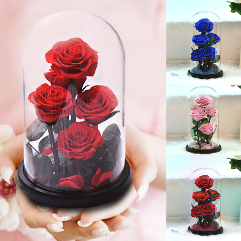 AINYROSE Eternal Preserved Rose In Glass Dome 5 Flower Heads Rose Forever Love Wedding Favor Valentine Christmas Gifts for Women ► Photo 1/6