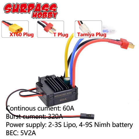 SURPASS HOBBY ESC 60A ESC Brushed Electronic Speed Controller 540 550 Motor for 1/10 RC Tamiya Redcat Traxxas RC Car Truck ► Photo 1/6