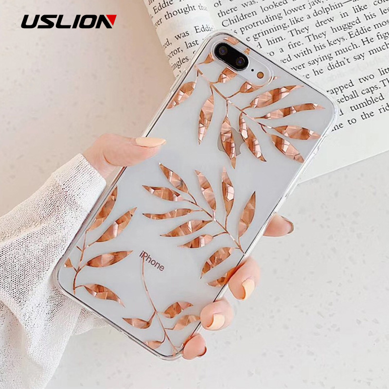 Buy Online Uslion Glitter Gold Leaf Transparent Case For Iphone 11 Pro X Xs Max Xr 8 7 Plus 11 Clear Phone Back Cover Bling Pineapple Cases Alitools