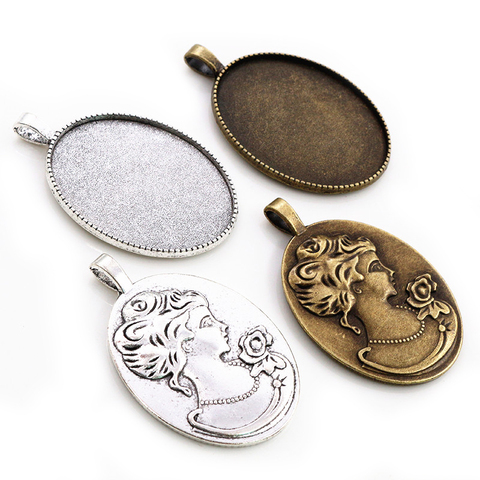 New Fashion 5pcs 30x40mm Inner Size Bronze/Antique Silver Plated Cabochon Base Setting Charms Pendant ► Photo 1/3