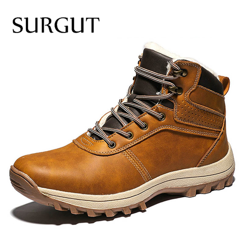 SURGUT Men Boots Split Leather Lace-up Men Shoes High Quality Vintage British Snow Boots Autumn Winter Men Casual Ankle Boots ► Photo 1/6