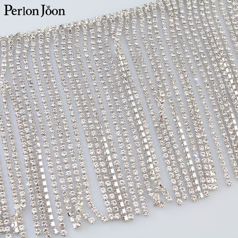 1 yard Long tassel crystal rhinestone fringe trim Silver crystal decorative  metal chain clothing accessories ML074 - Price history & Review, AliExpress Seller - Perlon joon Official Store