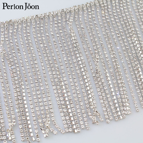 1 yard Long tassel crystal rhinestone fringe trim Silver crystal decorative metal chain clothing accessories ML074 ► Photo 1/5