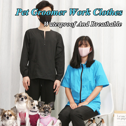 Pet Groomer Work Clothes Waterproof And Breathable hair-proof Pet Shop Work Clothes Pet Grooming Apron Long Sleeve G1031 ► Photo 1/6