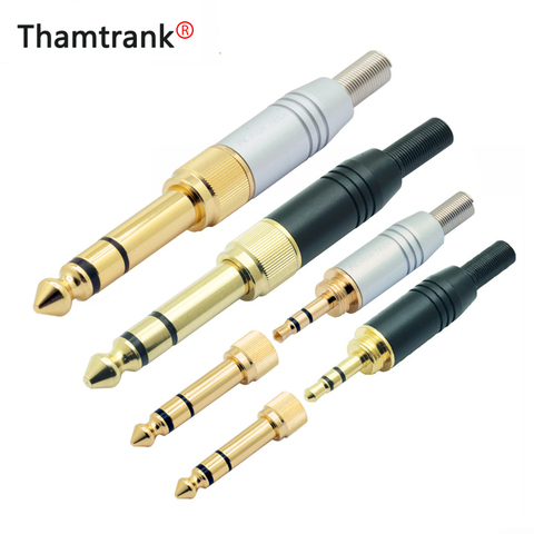 4pcs/lot 3 poles 3.5mm stereo male plug screw-in 3.5mm female jack to 3 pole 6.35mm plug adapter 2 in 1 audio connector ► Photo 1/6