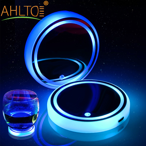 2X Car Dome LED Cup Holder Automotive Interior Lamp USB Multi- Colorful Atmosphere Light Drink Holder Anti-Slip Mat Product Bulb ► Photo 1/6