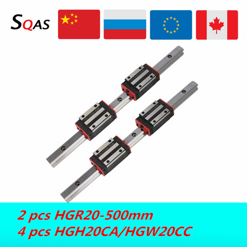 Fast deliver CNC square guide linear rail 2 PCS 450mm HGR20 linear guide +4 PCS HGH20CA /HGW20CC carriage slides for CNC ► Photo 1/6