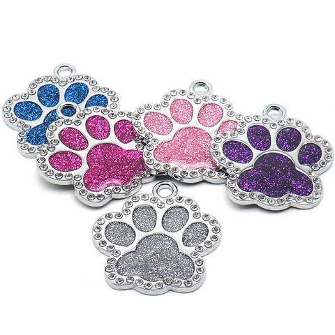 Wholesale 100Pcs  Rhinestone Custom Dog Tag Engraved Pet Dog Collar Accessories Personalized Puppy ID Tag Paw Name Tags Pendant ► Photo 1/1
