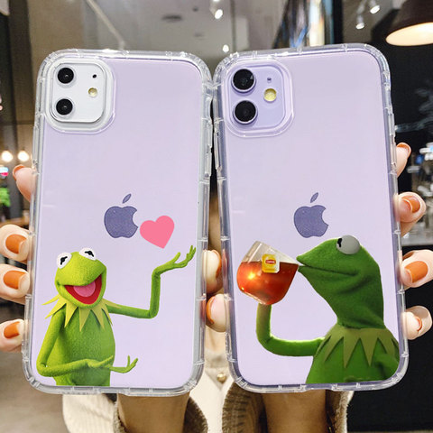 PUNQZY Funny kermit The Frog Memes Cute Phone Case For iPhone 11 pro MAX XR 6s 8 7 Plus X XS SE 2022 Transparent  TPU Soft Cover ► Photo 1/6