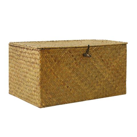 Seaweed Hand-Woven Straw Clothes Storage Basket Makeup Organizer Storage Box Seagrass Laundry Baskets Rattan Box with Lid ► Photo 1/6