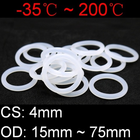 10pcs VMQ O Ring Seal Gasket Thickness CS 4mm OD 15 ~ 75mm Silicone Rubber Insulated Waterproof Washer Round Shape White Nontoxi ► Photo 1/6