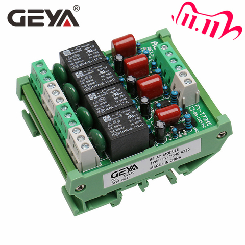 Free Shipping GEYA 4 Channel Relay Module 1 SPDT DIN Rail Mount 12V 24V DC/AC Interface Relay Module for PLC ► Photo 1/6