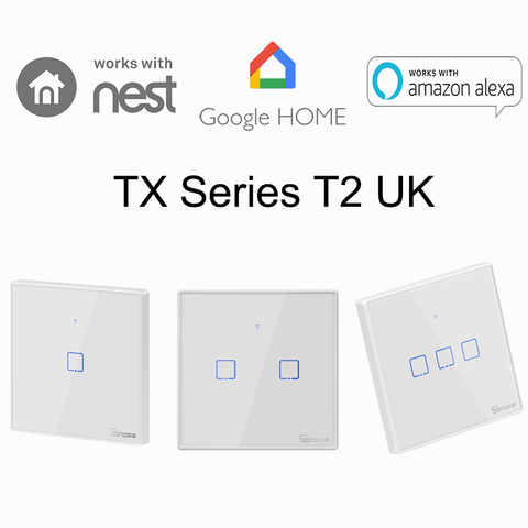 Sonoff T1 T2 UK 1 2 3 Gang Smart WiFi Wall Light Switch RF/APP/Touch Control Timer UK Panel Smart Home Google Nest/Alexa ► Photo 1/6