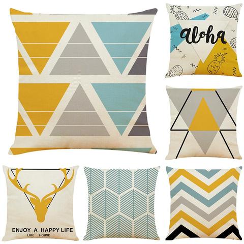 NEW Cushion Cover Simplicity yellow geometry Decorative Pillows Case Linen Cotton Creative Home Decoration for Sofa countryside ► Photo 1/3