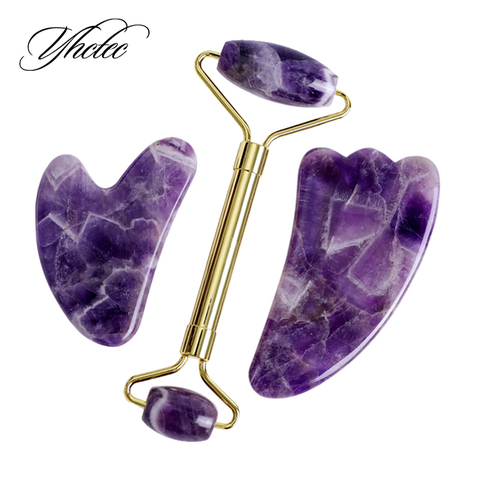 Gouache Amethyst Natural Stone Facial Massager Jade Roller Gua Sha Set SPA Acupuncture Scraping Crystal Gouache Scraper For Face ► Photo 1/6