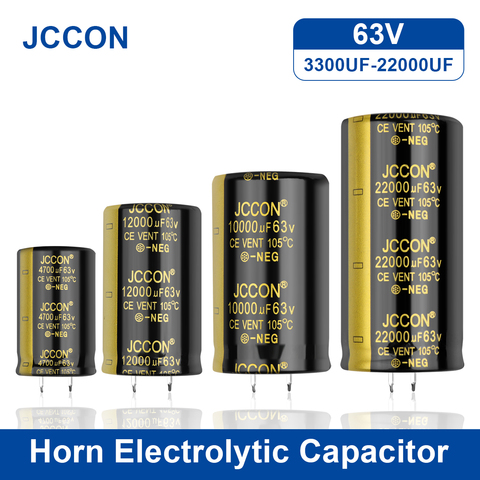 JCCON 2Pcs 63V Horn Electrolytic Capacitor 2200UF 3300UF 4700UF 6800UF 10000UF 12000UF 15000UF 22000UF Volume Welding Full-Volta ► Photo 1/6