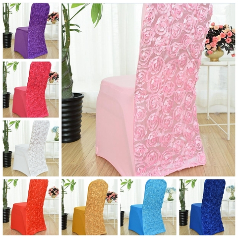 13 Colours Wedding Chair Cover Spandex Rose Embroider Chair Cover Lycra Universal Hotel Banquet Party Decoration ► Photo 1/6