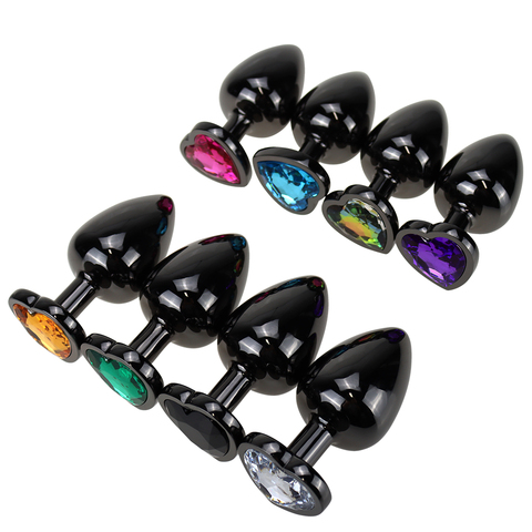 Anal Plug Plating Black Metal Romantic Heart Crystal Base Smooth Butt Plug Anal Bead Couple Anus Dilator Metal Ball Massager ► Photo 1/6