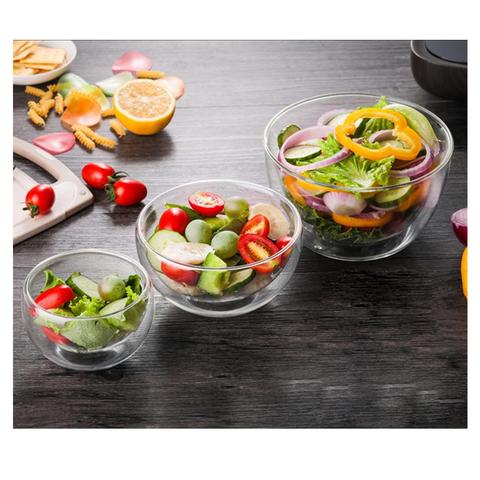 Double Layer Heat-resistant High Borosilicate Glass Bowl Salad Bowl Microwave Tableware Ice Cream Heatproof Salad Dinnerware ► Photo 1/6