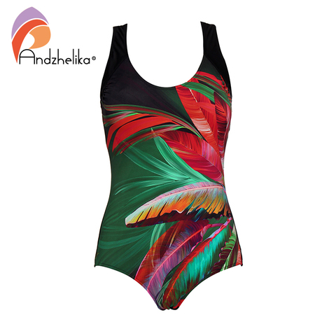 Andzhelika Leaves Print One-Piece Swimsuit 2022 Summer Women XL-5XL Plus Size Swimwear Bodysuit Beach Bathing Suit Monokini ► Photo 1/6