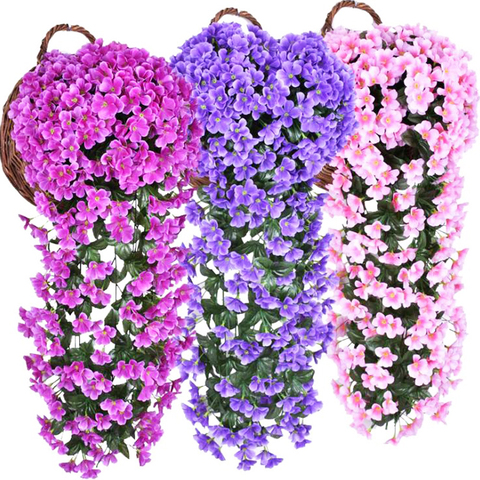 Violet Artificial Flower Wall Hanging Basket Flower Orchid Silk Flower Vine Party Decoration Simulation Violet Wedding Decor ► Photo 1/1