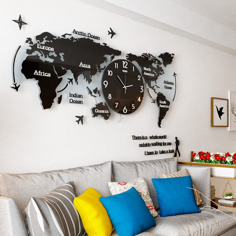 Living Room World Map 3D Wall Clock Creative Modern Acrylic Large Clocks Wall Home Decor Luminous Relogio De Parede Gift D021 ► Photo 1/6