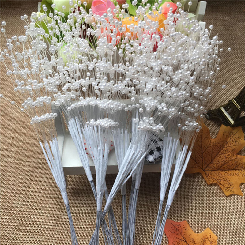 10pcs Pearl Sprays Beads on Wire Stems Wedding DIY Bridal Bouquet Crafts Decor 