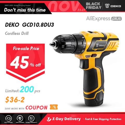 DEKO GCD10.8DU3 10.8V DC New Design Household Lithium-Ion Battery Cordless Drill DIY Electric Screwdriver LED Mini Power Drill ► Photo 1/5