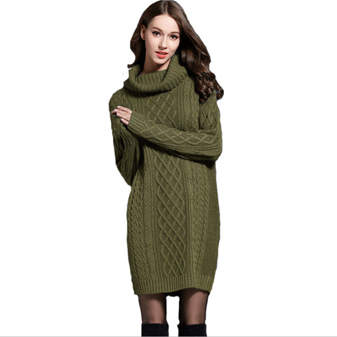 YOCALOR Winter Crochet Sweater Dress Plus Size Spring Women Long Sleeves Turtleneck Black Knitted Dress Lady Dresses For Winter ► Photo 1/6